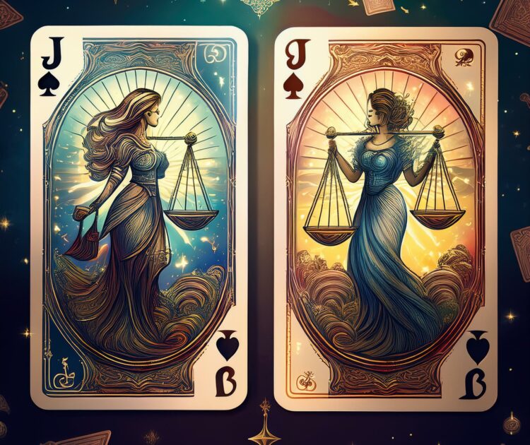 Deux offres d’emploi représentées sous forme de cartes, avec un jeu de tarot au centre