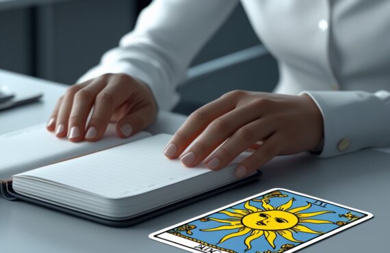Les Mains Dune Personne Sont Posees Sur Un Cahier Ferme Sur Un Bureau Elegant Et Moderne