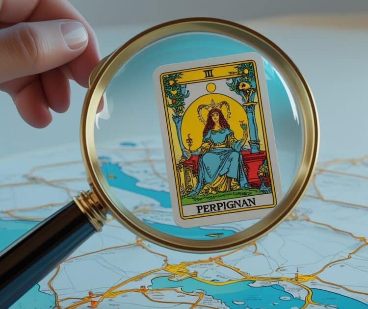 Une Loupe Est Posee Sur Une Carte Stylisee Et Minimaliste De Perpignan