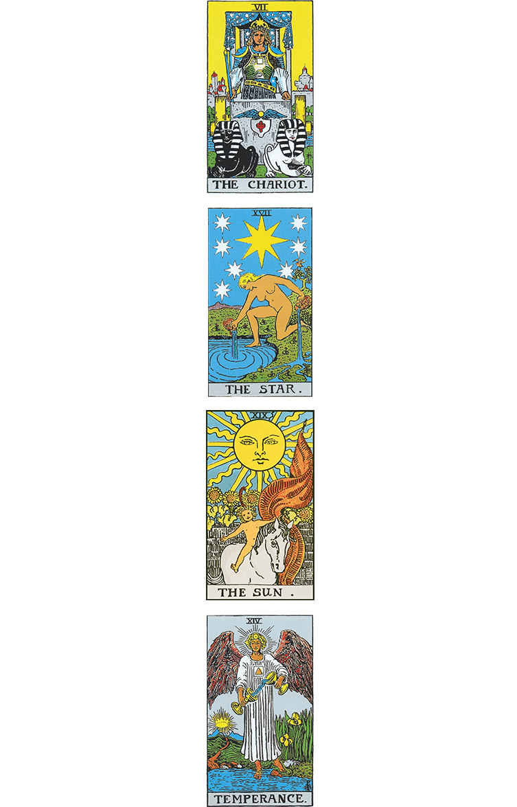 Exemple d'un tirage de Tarot en 4 cartes en forme d'échelle