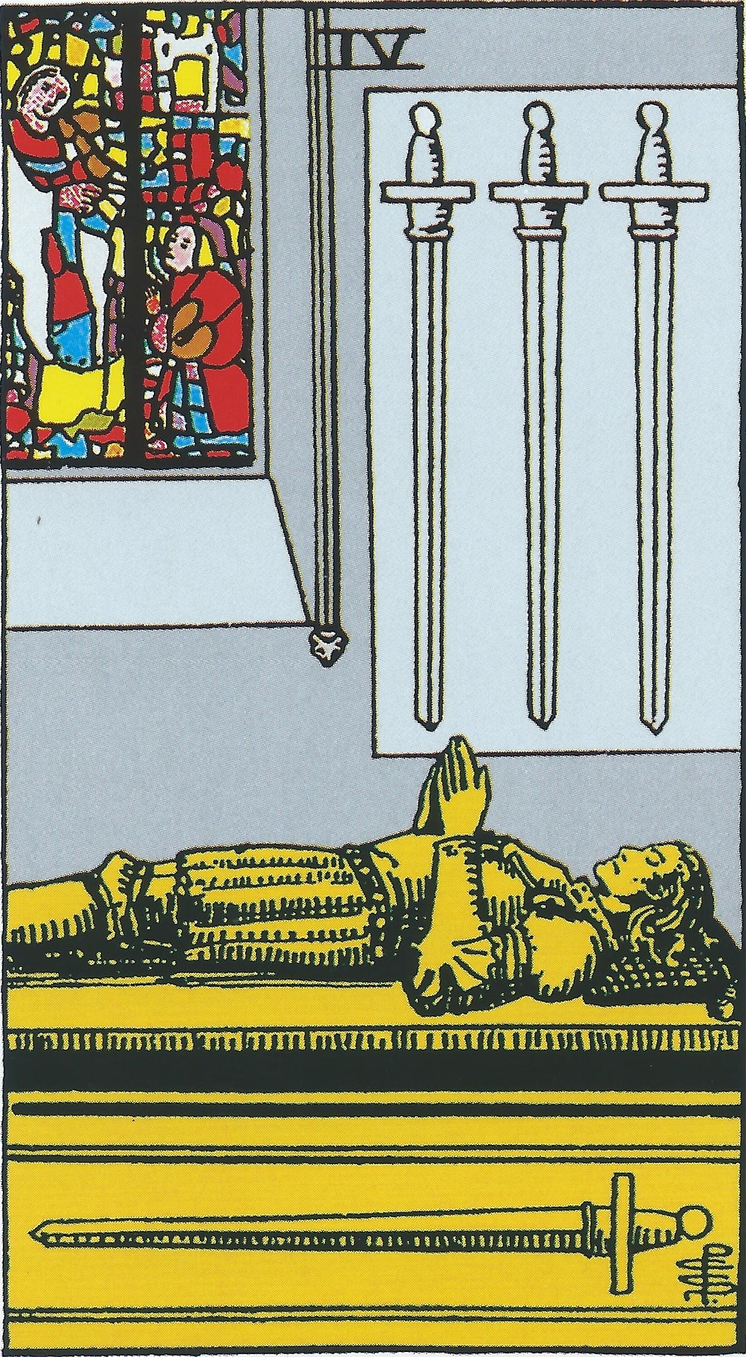 Détail de la carte du Quatre d'Épées du Tarot