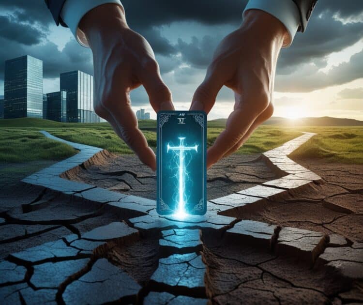 Les Mains D’une Personne Sont Montrées à Un Carrefour Fait De Terre Fissurée