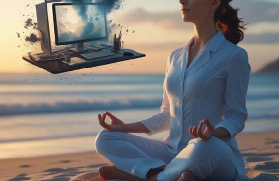 Une Femme Professionnelle Médite Paisiblement Sur Une Belle Plage Sereine Au Coucher Du Soleil