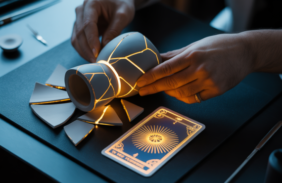 Sur Un Bureau Sombre Et Moderne Repose Un Projet En Céramique Brisé