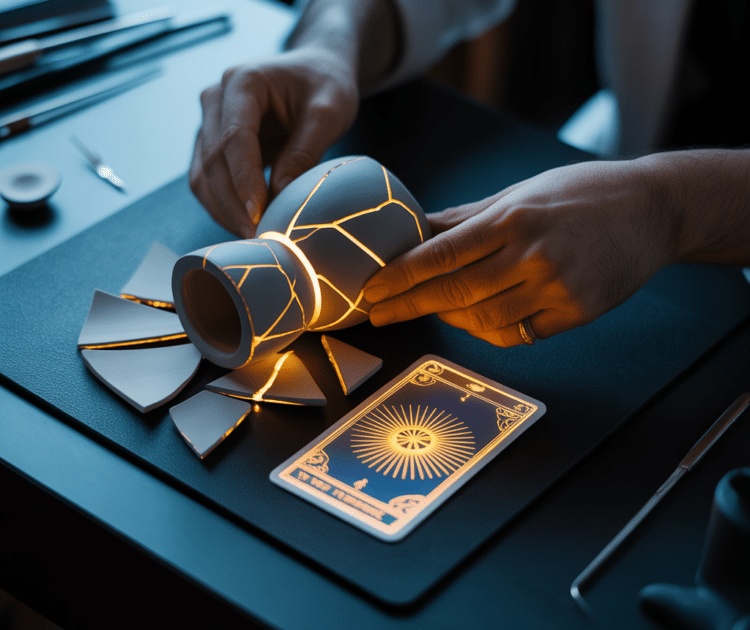 Sur Un Bureau Sombre Et Moderne Repose Un Projet En Céramique Brisé