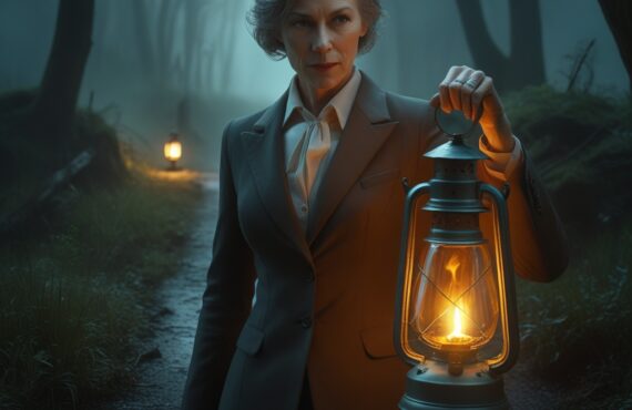 Une Personne Mature, Habillée De Façon Professionnelle Se Tient à Un Carrefour Dans Un Brumeux