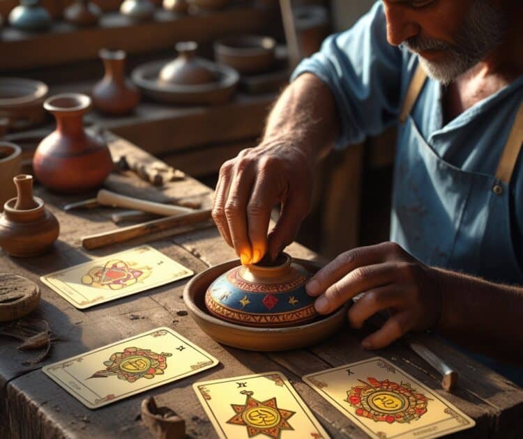 La Main D’un Artisan, Usée Mais Habile, Met La Touche Finale Sur Une Magnifique œuvre Artisanale Locale