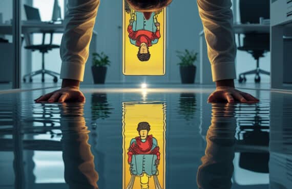 Un Professionnel Regarde Une Flaque D’eau Parfaitement Immobile, Semblable à Un Miroir, Sur Le Sol Moderne De Son Bureau