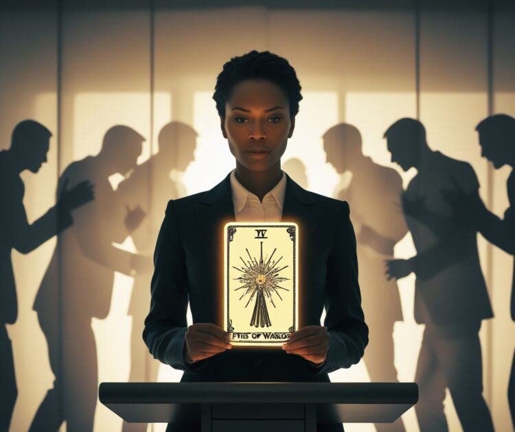 Un Professionnel Se Tient à Un Pupitre Dans Une Salle De Conférence Moderne Et Bien éclairée, Prêt à Prendre La Parole