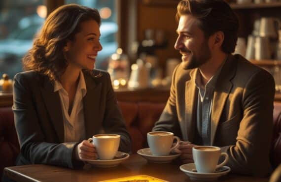 Deux Professionnels Sont Confortablement Installés Dans Un Café Chaleureux Et Chaleureux Avec Une Décoration Vintage