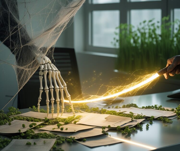 Un Bureau Moderne Et élégant Est Couvert De Toiles D’araignée Grises Poussiéreuses Et De Vieux