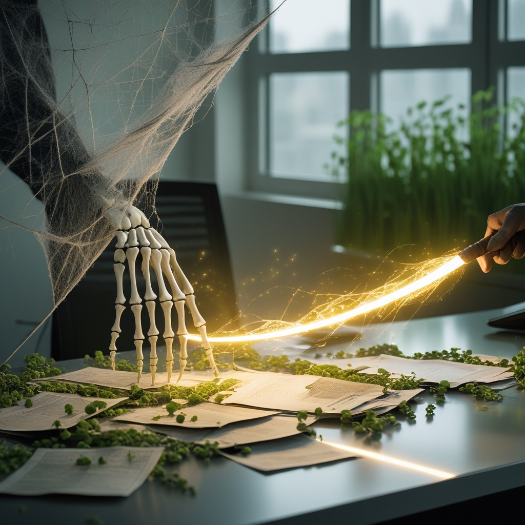 Un Bureau Moderne Et élégant Est Couvert De Toiles D’araignée Grises Poussiéreuses Et De Vieux