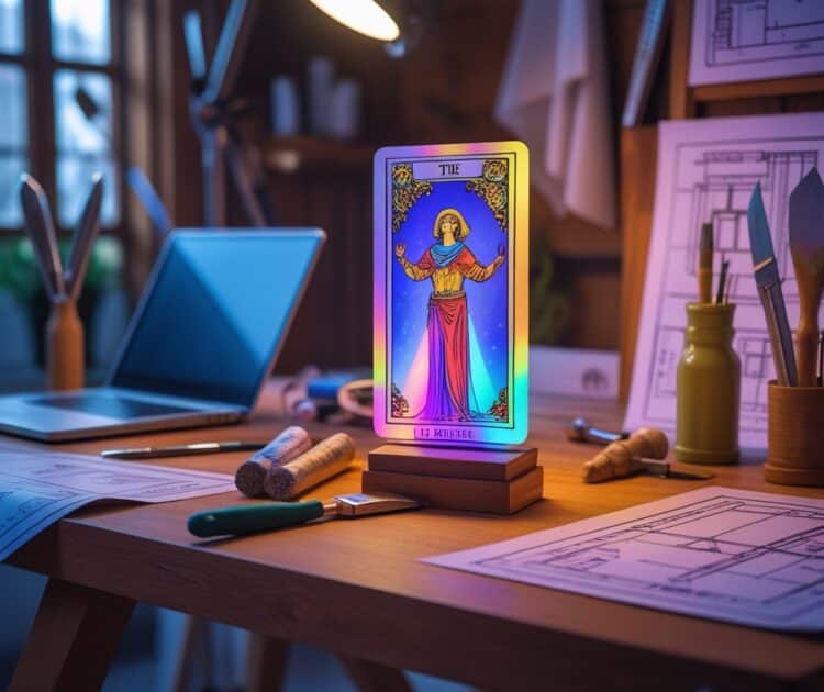 Un Gros Plan D’un établi En Bois Moderne Et élégant Représentant La Table Du Magicien