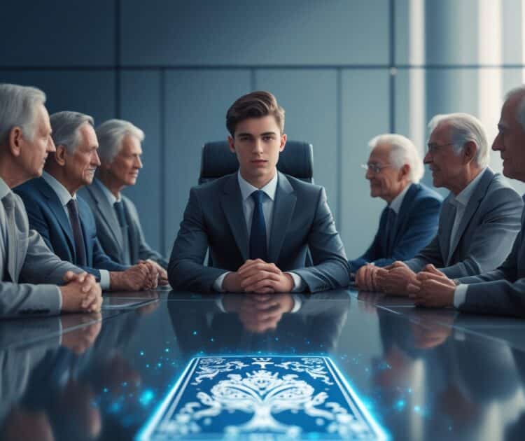 Un Jeune Professionnel élégamment Vêtu Assis à La Tête D’une Table De Conférence D’entreprise élégante