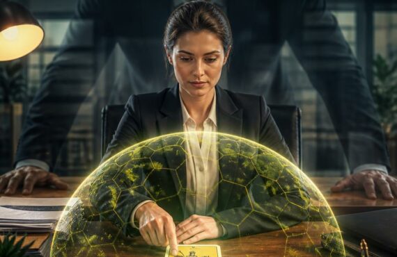 En Arrière Plan, Une Grande Silhouette Ombragée Et Imposante D’un Patron Planait Anxieusement Au Dessus D’un Bureau