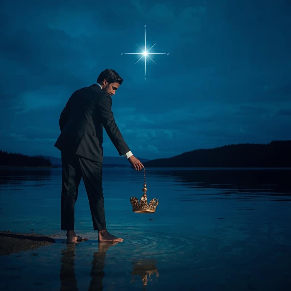 Une Professionnelle élégamment Vêtue Mais Pieds Nus, Debout Au Bord D’un Lac Serein Et Cristallin Au Crépuscule
